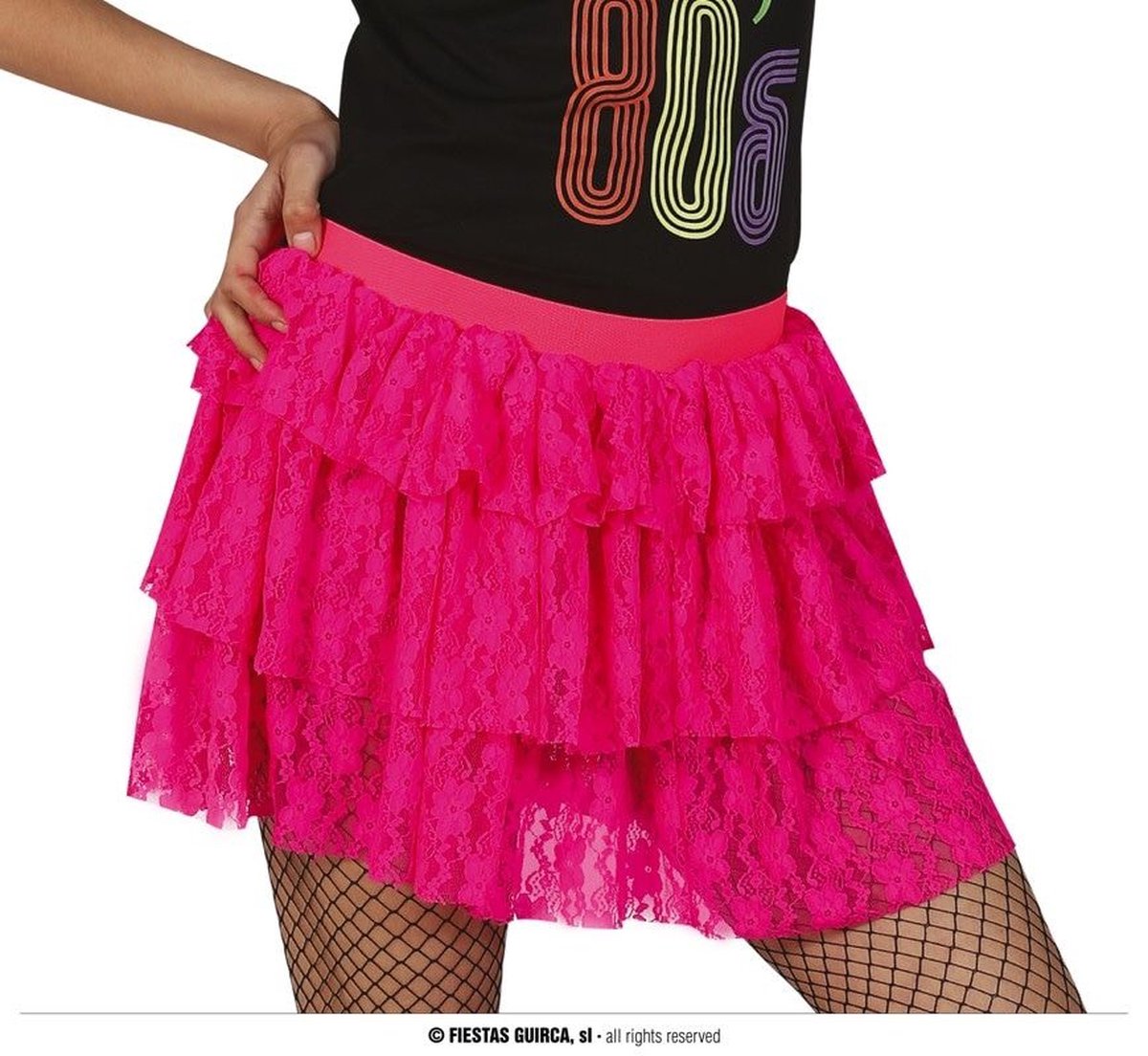 Jaren 80 & 90 Kostuum | 80s Kanten Rok Neon Roze Vrouw | One Size | Carnaval kostuum | Verkleedkleding